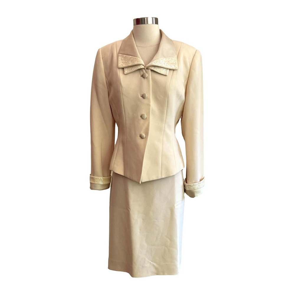 Vintage Albert Nipon Evening Hand Beaded Ivory Si… - image 1